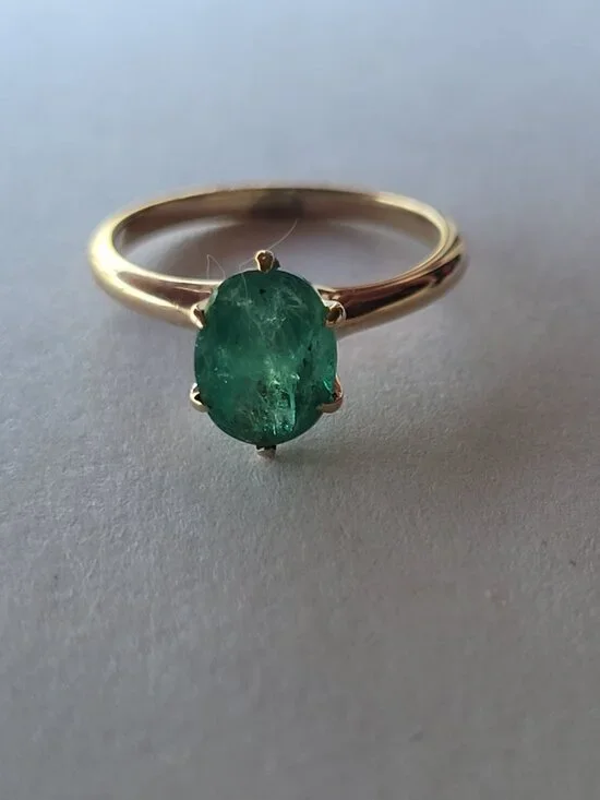 Antique Emerald 10k Gold Victorian Ring Natural Oval May Birthstone Solitaire - Picture 4 of 16